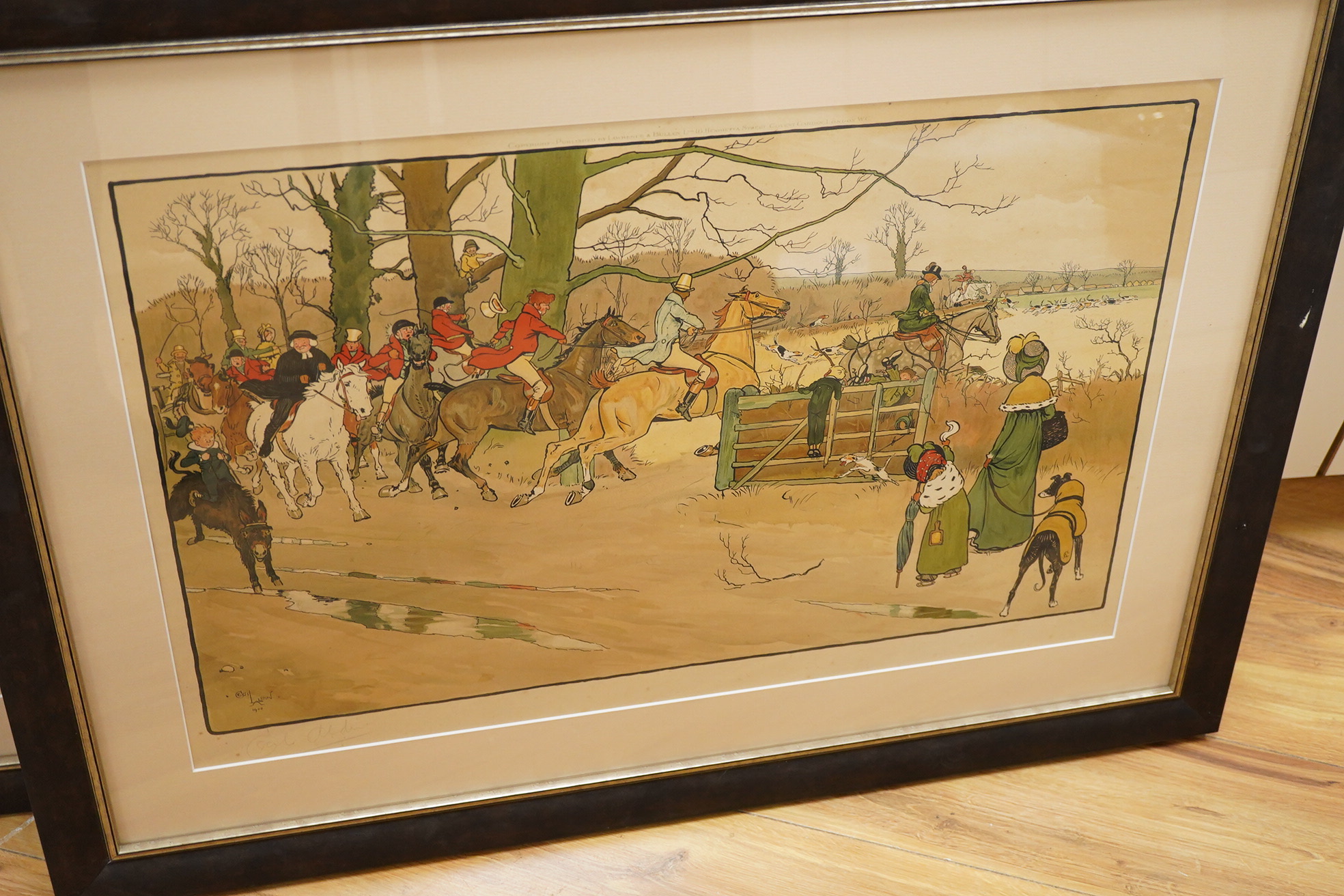 Cecil Aldin (1870-1939), Three hunting interest lithographs, copyright published by Lawrence and Bullen, Covent Garden, London, each is signed in pencil to the margin, 41 x 63cm